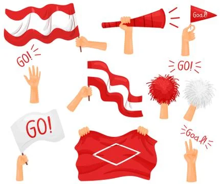 Set of images of hands and objects of fans. Vector illustration on white Stock Illustration