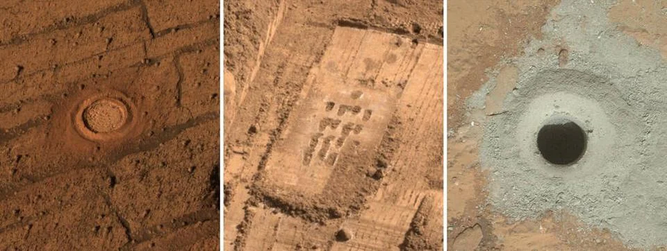 This set of images from Mars shows the handiwork of different tools on thr... Stock Photos