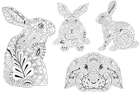 Set of images of rabbits for coloring Stock Illustration
