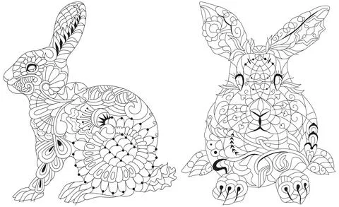 Set of images of rabbits for coloring Stock Illustration