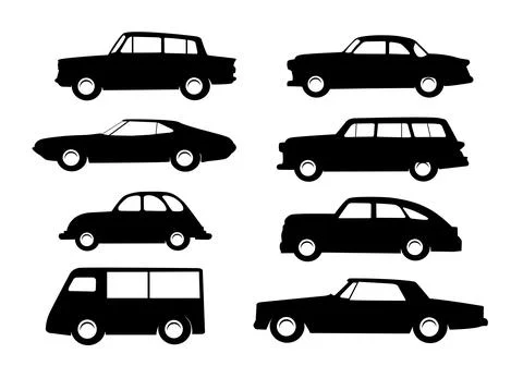 Set images of vector sketches object element retro car Stock Illustration