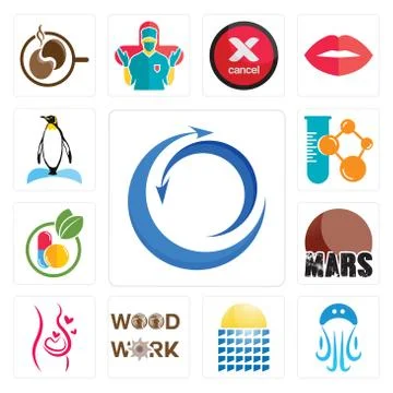 Set of import export, jellyfish, solar panel, woodwork, pregnancy, mars, home Free Stock Illustration