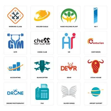 Set of import export, silver wings, drone photography, dear, accounting, hr,  Illustrazione stock gratuita