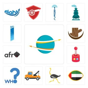 Set of import export, uae flag, ostrich, tow truck, who, retropie, afro, tree Illustrazione stock gratuita