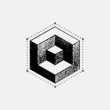 Set of impossible and other tattoo shapes, dotwork, blackwork all made of dots Stock-Illustration