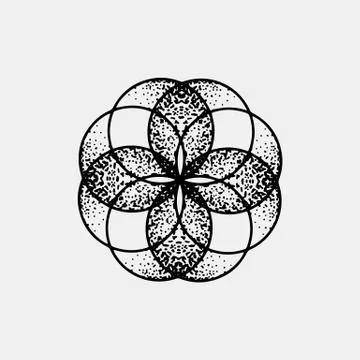 Set of impossible and other tattoo shapes, dotwork, blackwork all made of dots Illustrazione stock