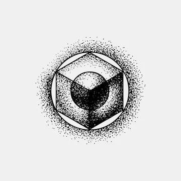 Set of impossible and other tattoo shapes, dotwork, blackwork all made of dots Stock-Illustration
