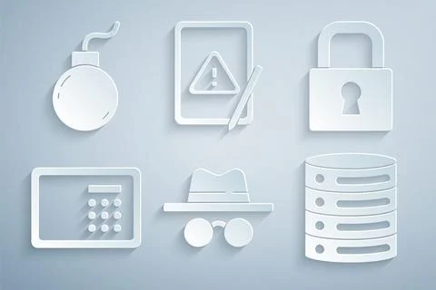 Set Incognito mode, Lock, Safe, Server, Data, Web Hosting, Tablet with Stock Illustration