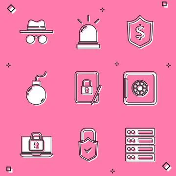 Set Incognito mode, Motion sensor, Shield with dollar, Bomb ready explode 스톡 일러스트