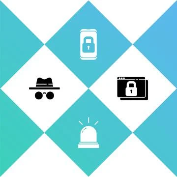 Set Incognito mode, Motion sensor, Mobile with closed padlock and Secure your Stockillustratie