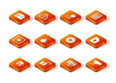 Set Incognito mode, Open padlock, Safe, Bomb ready explode, Server, Data, Web Illustrazione stock