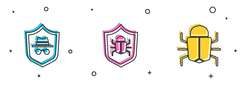 Set Incognito mode, System bug and icon. Vector Stock-Illustration