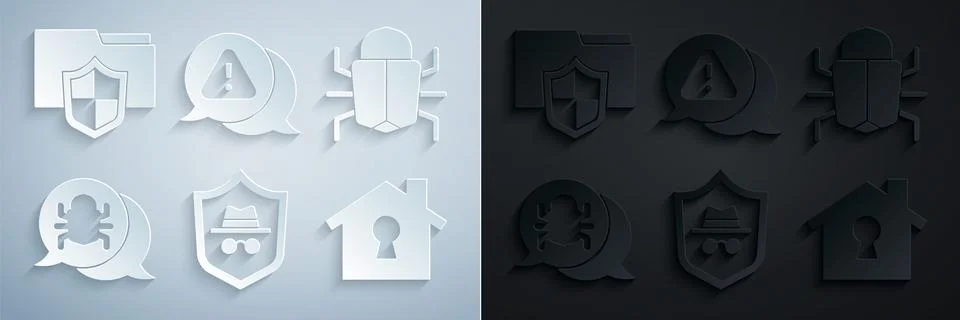 Set Incognito mode, System bug, House under protection, Exclamation mark in Illustrazione stock