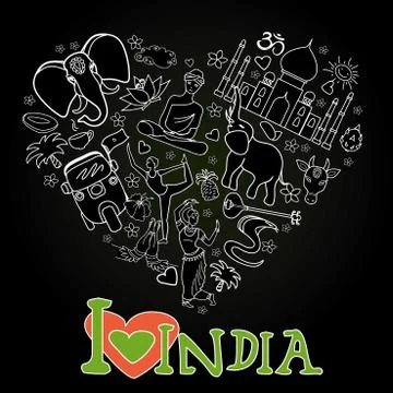 Set of India  heart shaped Illustrazione stock