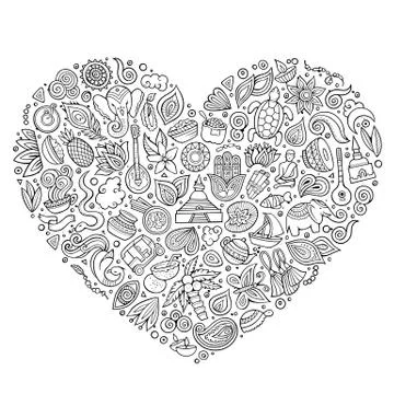 Set of Indian cartoon doodle objects 스톡 일러스트