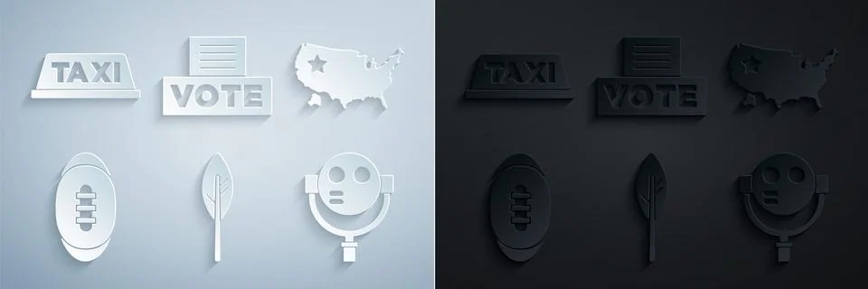 Set Indian feather, USA map, American Football ball, Tourist binoculars, Vote Stock Illustration