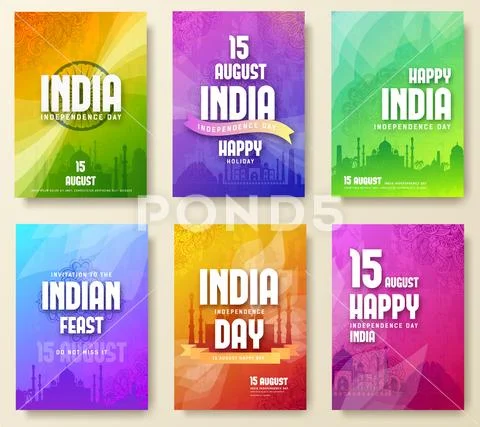 Set of indian independence day festival ornament. Art India traditional, book Stock Illustration