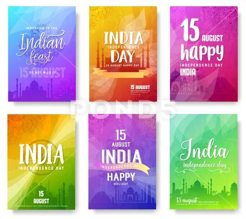 Set of indian independence day festival ornament. Art India traditional, book Stock Illustration