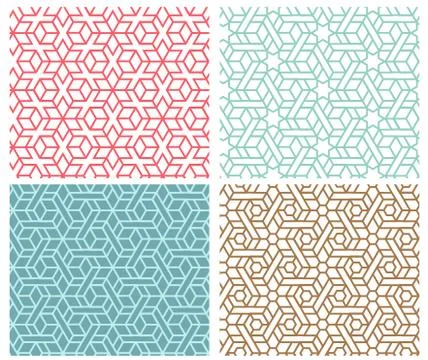 Set of Indian seamless pattern in thin line style Stock Illustration