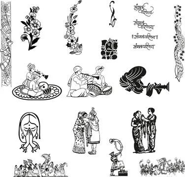 Set of Indian Wedding Elements Clipart uses for Invitation Card, Banner, Albu Stock Illustration