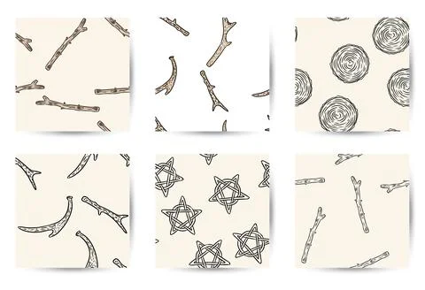 Set of indigenous rustic seamless border patterns. Doodle style comic antlers Stock Illustration