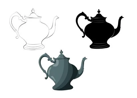 Set of individual vintage teapots Stock Illustration