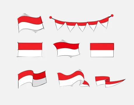Set indonesian flag on White background in vector illustration Stock Illustration