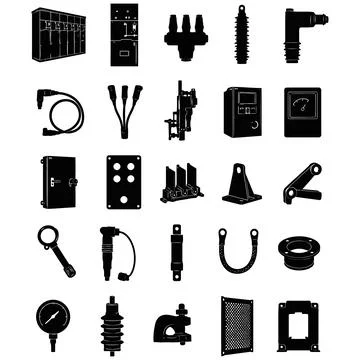 Set of industrial and electrical components silhouettes for engineering pro.. イラスト素材