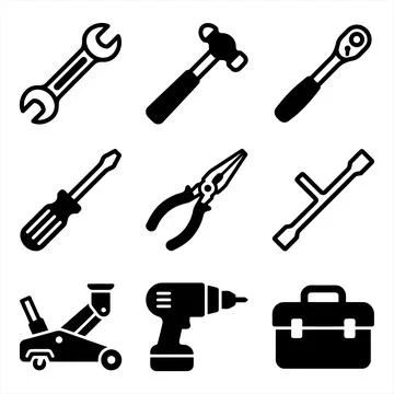 Set of Industrial Construction Tool Icons Representing Maintenance Repair Tas Ilustração Stock