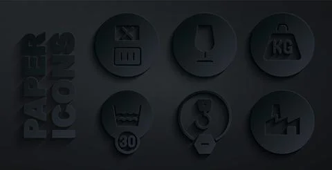 Set Industrial hook, Weight, Temperature wash, Factory production, Fragile Ilustración de archivo