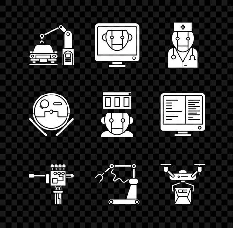 Set Industrial machine robotic robot arm hand, Bot, Robot doctor, Mechanical Ilustración de archivo