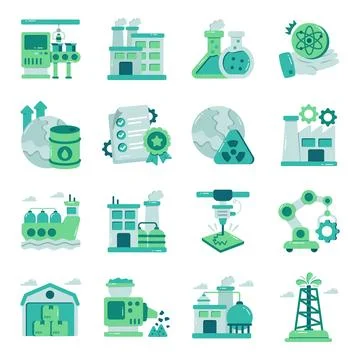 Set of Industrial Process Flat Icons Stock Illustration
