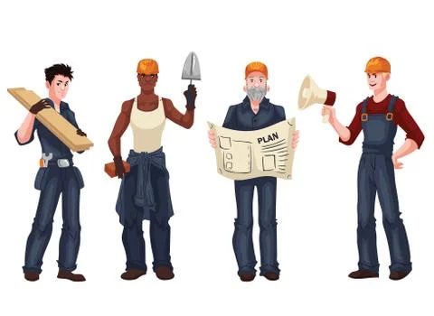 Set of industrial workers - foreman, builder, bricklayer, architect Stock Illustration