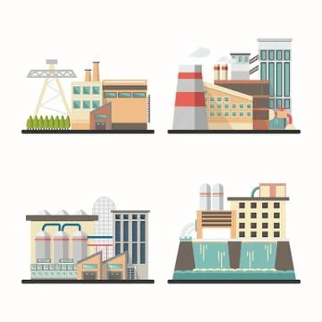 Set of industry buildings in vector Stock Illustration