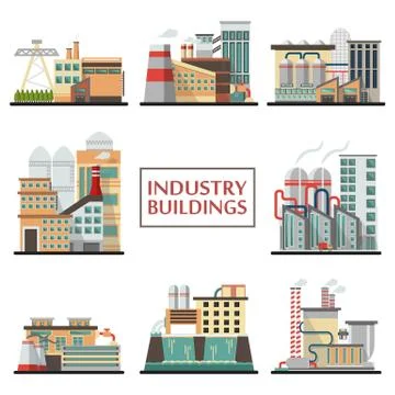 Set of industry buildings in vector. Stock Illustration
