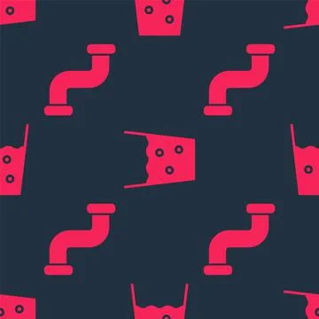 Set Industry metallic pipe and Glass with water on seamless pattern. Vector Stock Illustration