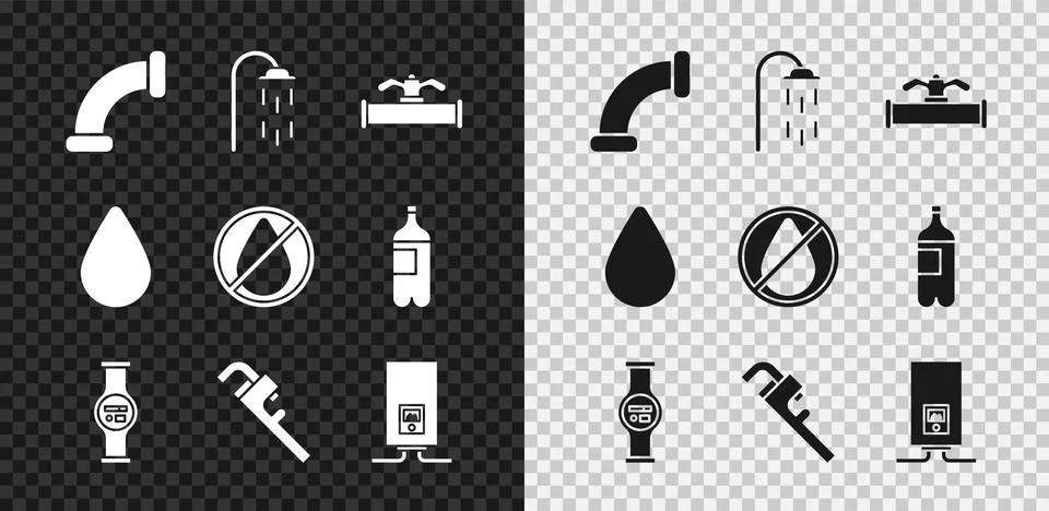 Set Industry metallic pipe, Shower, and valve, Water meter, Pipe adjustable.. Stock Illustration