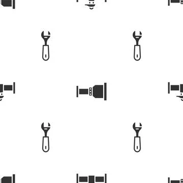 Set Industry pipe and valve, Pipe adapter and Wrench spanner on seamless pattern Stock Illustration