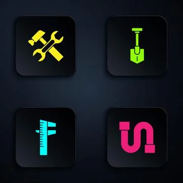 Set Industry pipe, Hammer and wrench, Calliper or caliper scale and Shovel Stock Illustration