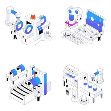 Set of Industry Process Isometric Illustrations Stock Illustration