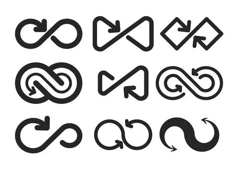 Set of infinity arrow icon collection, infinity symbol, symbolizing endless.. Stock Illustration