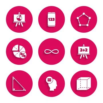 Set Infinity, Calculation, Geometric figure Cube, Chalkboard, Triangle math Stock Illustration