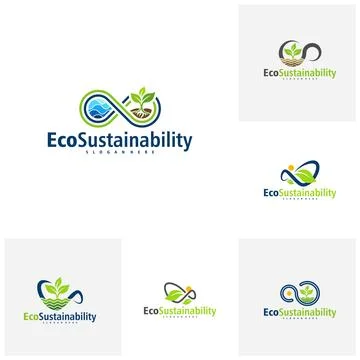 Set of Infinity green plant logo design template, leaf vector concepts with.. Stock Illustration