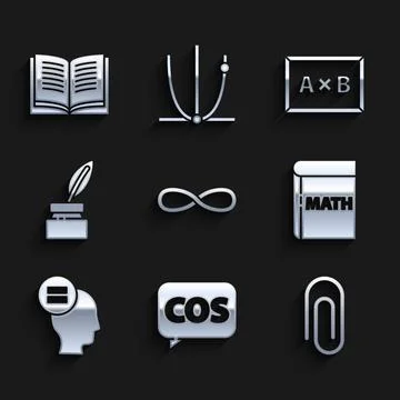 Set Infinity, Mathematics function cosine, Paper clip, Book with word Illustrazione stock
