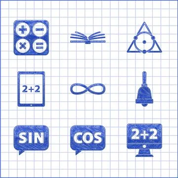 Set Infinity, Mathematics function cosine, Equation solution, Ringing bell Illustrazione stock