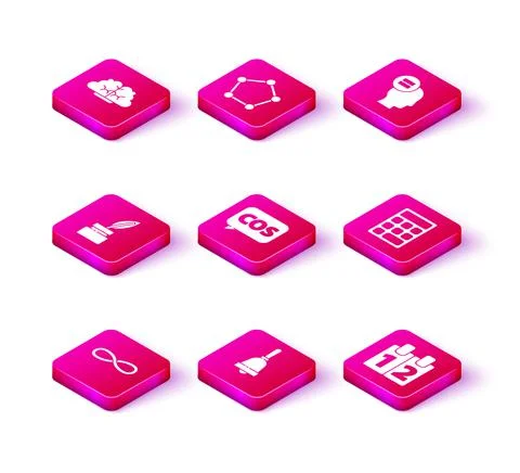 Set Infinity, Ringing bell, Feather and inkwell, Mathematics function cosine Stock Illustration