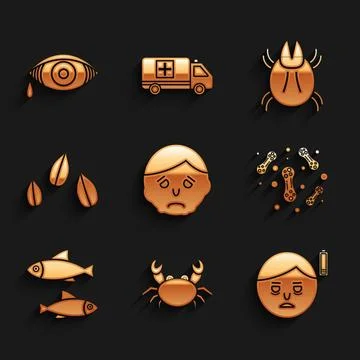 Set Inflammation on face, Crab, Fatigue, Bacteria, Fish, Sesame seeds, Para.. イラスト素材