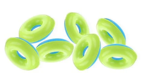 Set of inflatable swim rings floating, glossy style, isolated on white backgr 스톡 일러스트