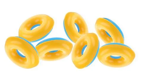 Set of inflatable swim rings floating, glossy style, isolated on white イラスト素材