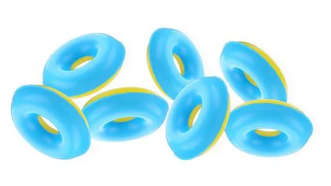 Set of inflatable swim rings floating, glossy style, isolated on white backgr Stock Illustration